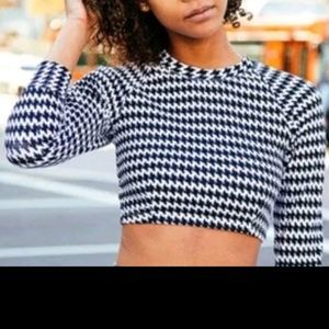 American Apparel Houndstooth Crop Top | Long Sleeve | Size M